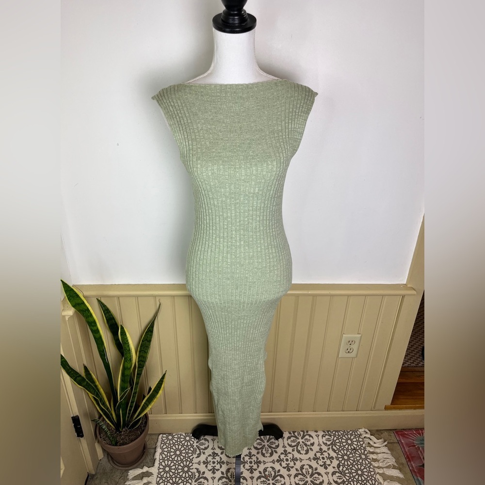 NWT Anna Quan Drew Dress 8 Sage Ribbed Knit Bodycon Maxi Vacation Resortwear - Picture 4 of 13